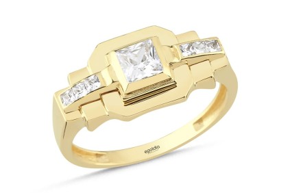 Kare Geometrik Tasarım Taşlı Yüzük