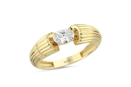 Oval Taşlı Çizgi Tasarım Yüzük