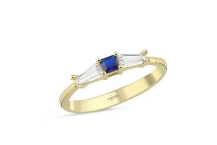 Kare Tasarım Baget Renkli Taşlı Yüzük