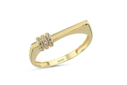 Yatay Oval Tasarım Beyaz Taşlı Yüzük