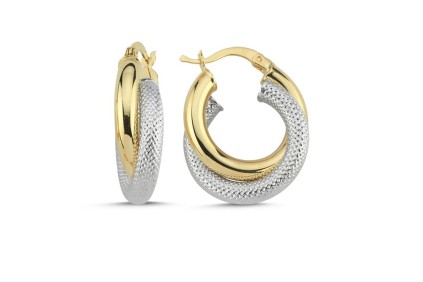 İki Renk Oval Nokta Tasarımlı Halka Küpe