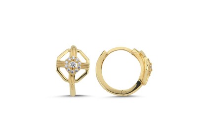 Dörtgen Çizgi Tasarım Taşlı Küpe