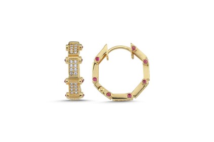 Köşe Tasarım Pembe Taşlı Küpe