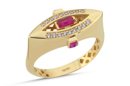 Oval Tasarım Pembe Taşlı Yüzük