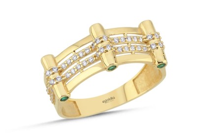 Yatay Çizgi Yeşil Taşlı Yüzük