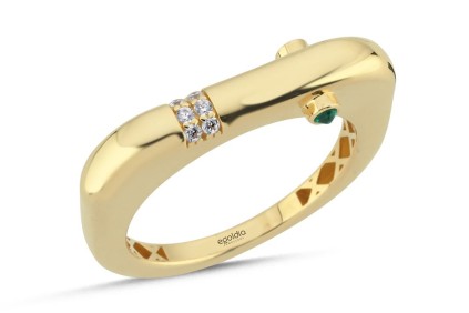 Yatay Tasarım Yeşil Taşlı Yüzük