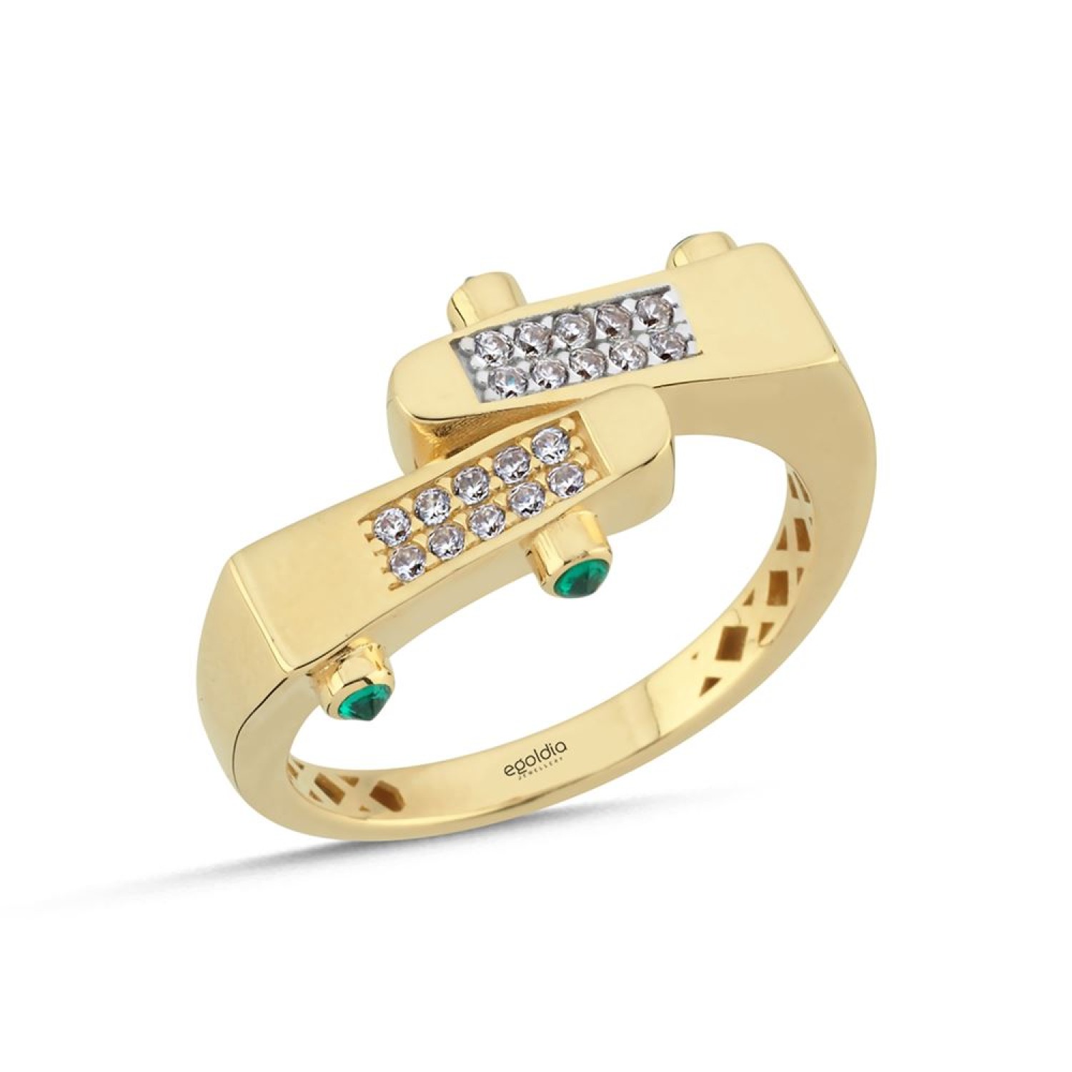 Yatay Tasarım Yeşil Taşlı Yüzük