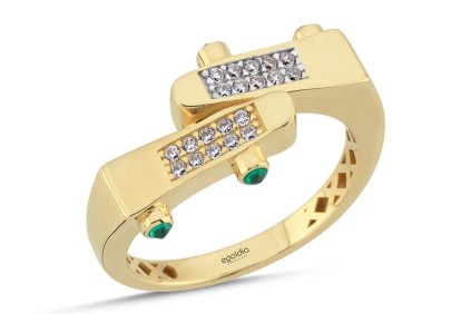 Yatay Tasarım Yeşil Taşlı Yüzük