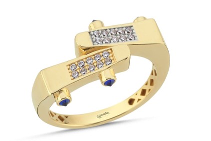 Mavi Taşlı Düz Yatay Tasarım Yüzük