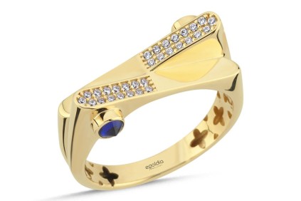 Dikey Çapraz Tasarım Yeşil Taşlı Yüzük