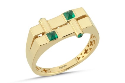 Dikdörtgen Tasarım Yeşil Taşlı Yüzük