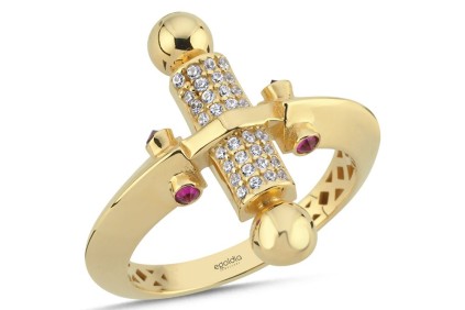 Oklava Tasarım Pembe Ve Baget Taşlı Yüzük