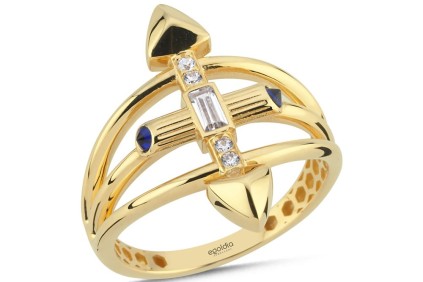 Tek Ok Mavi Baget Ve Beyaz Taşlı Yüzük