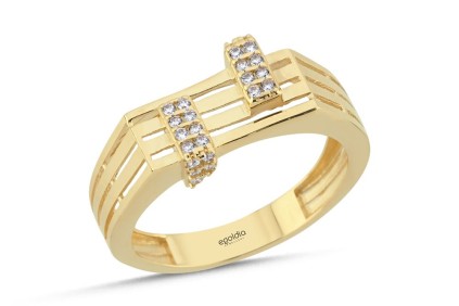 Dikdörtgen Çizgi Tasarım Baget Taşlı Yüzük