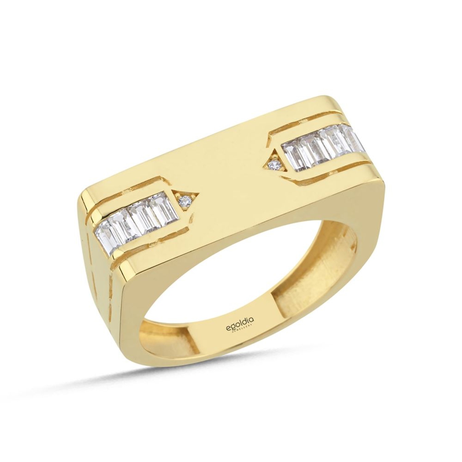 Dikdörtgen Tasarım Baget Taşlı Yüzük