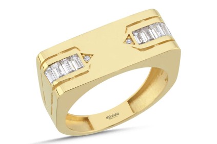 Dikdörtgen Tasarım Baget Taşlı Yüzük