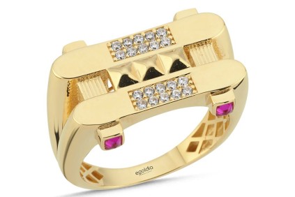 Dörtgen Tasarım Pembe Taşlı Yüzük