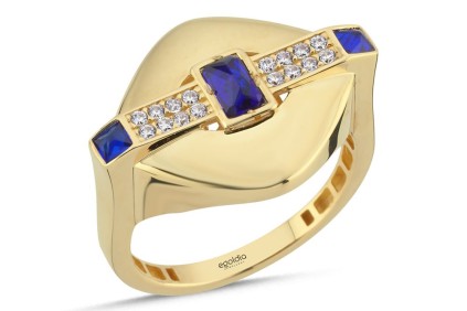 Dörtgen Mavi Baget Ve Beyaz Taşlı Yüzük