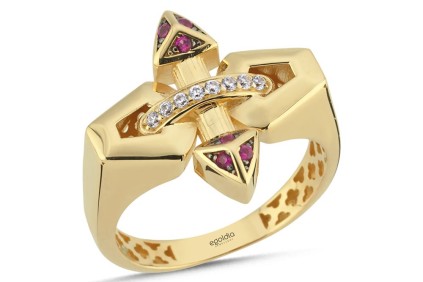 Üçgen Prizma Ok Tasarım Pembe Taşlı Yüzük