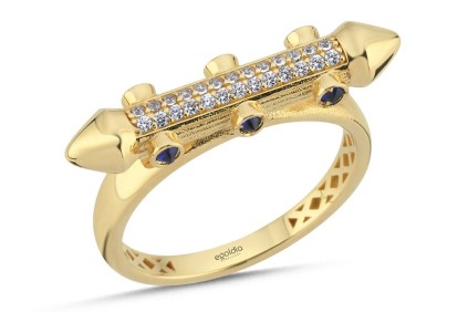 Tek Ok Tasarım Mavi Beyaz Taşlı Yüzük