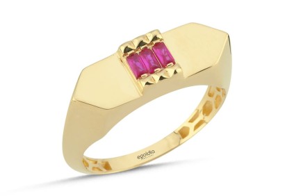 Sekizgen Pembe Taşlı Yüzük