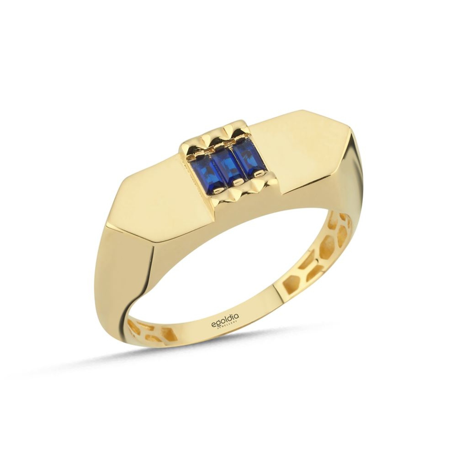 Sekizgen Mavi Taşlı Yüzük