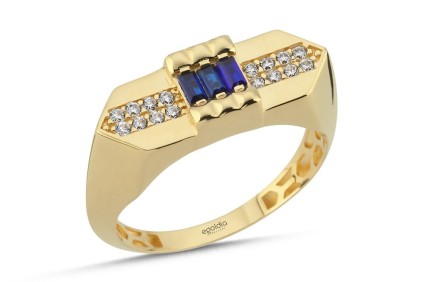 Sekizgen Beyaz Mavi Taşlı Yüzük