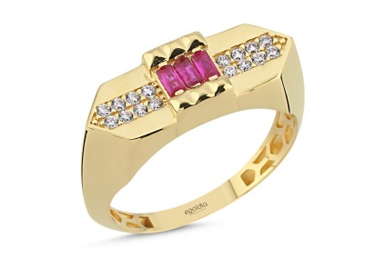 Sekizgen Beyaz Pembe Taşlı Yüzük