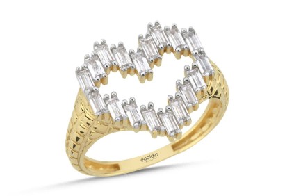 Kalp Tasarım Beyaz Baget Yüzük