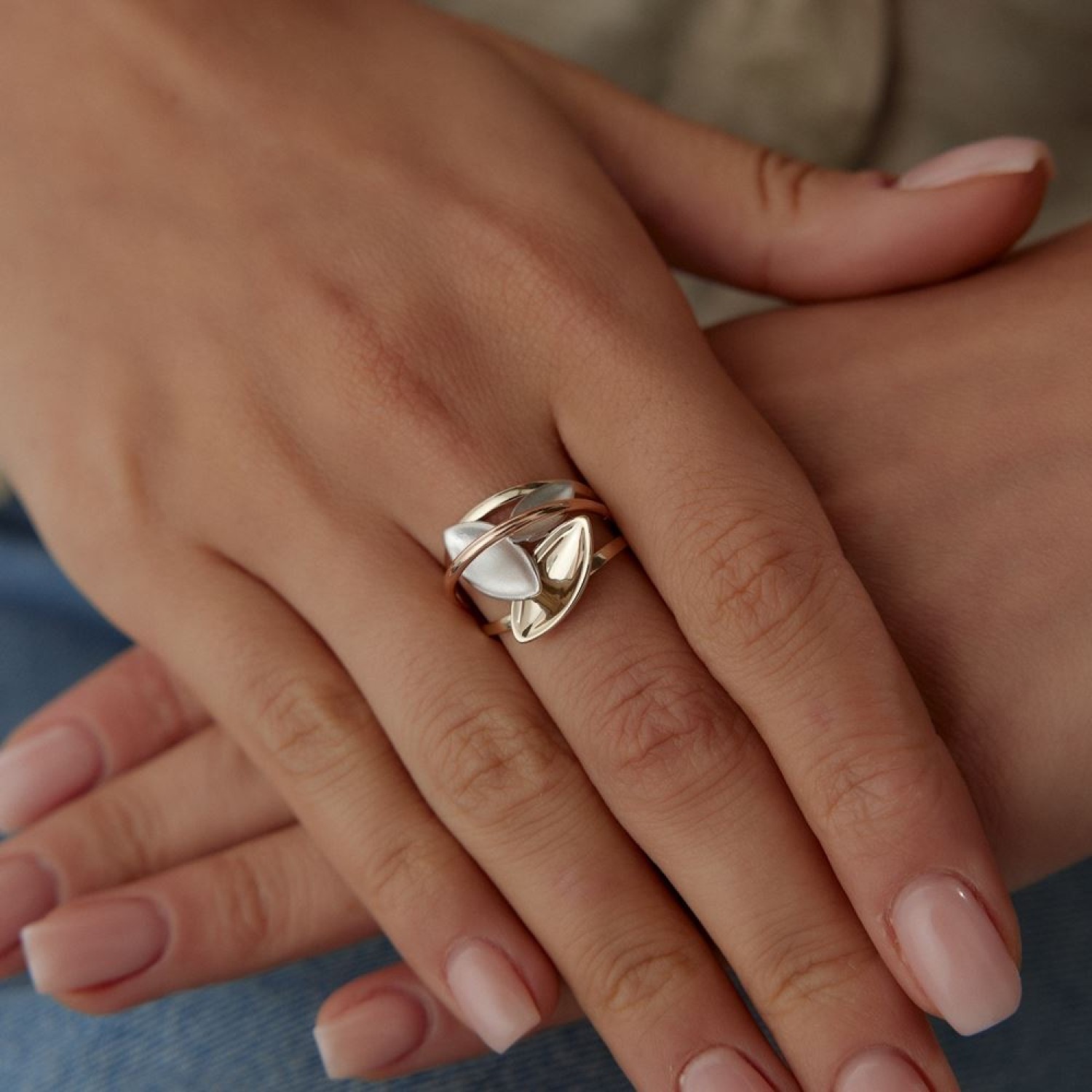 Üç Yaprak Üç Renk Tasarım Yüzük