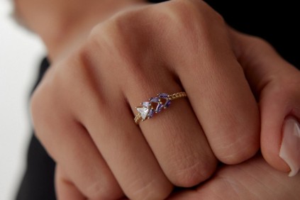 Baget Mor Beyaz Taşlı Yüzük