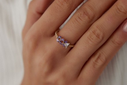 Baget Mor Beyaz Taşlı Yüzük