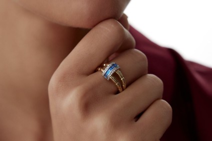 Mavi Baget Taşlı Daire Tasarım Yüzük