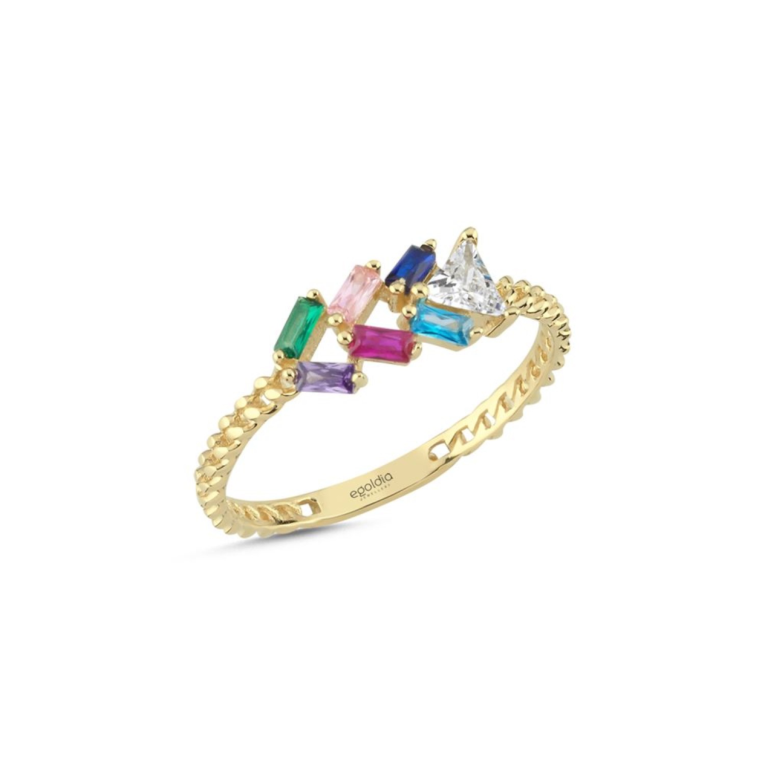 Renkli Taşlı Baget Yüzük