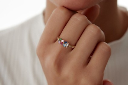 Renkli Taşlı Baget Yüzük