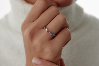 Renkli Çubuk Nokta Taşlı Tasarım Yüzük