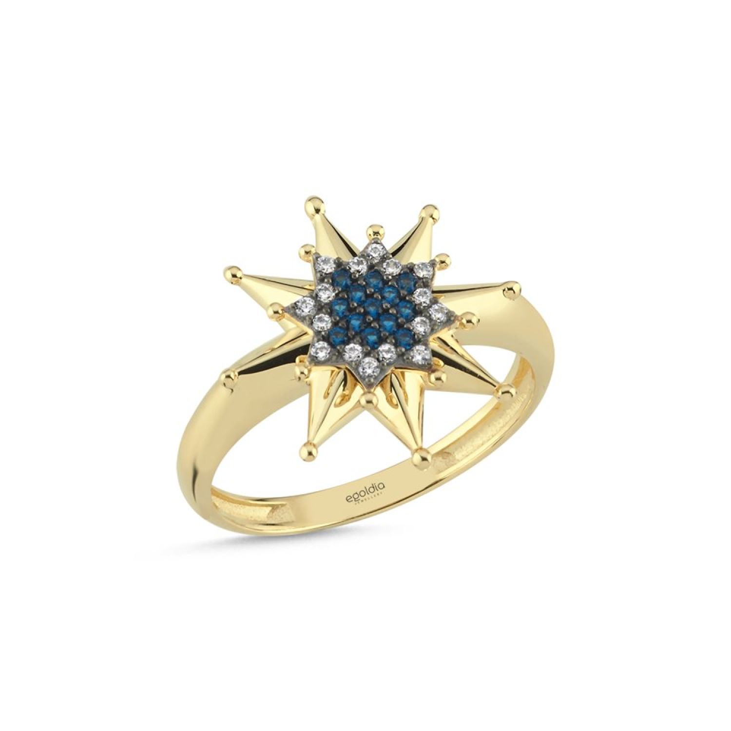 Yıldız Tasarım Beyaz Ve Mavi Taşlı Yüzük