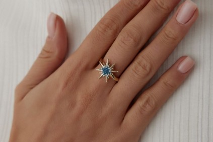 Yıldız Tasarım Beyaz Ve Mavi Taşlı Yüzük