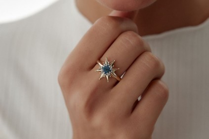 Yıldız Tasarım Beyaz Ve Mavi Taşlı Yüzük