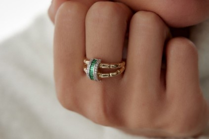 Pembe Baget Taşlı Daire Tasarım Yüzük