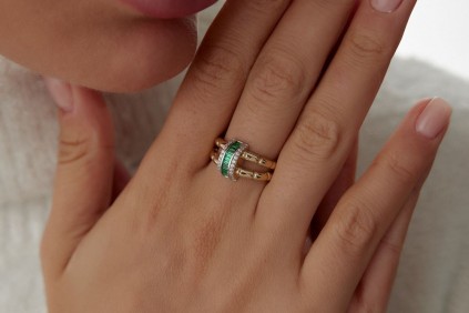 Pembe Baget Taşlı Daire Tasarım Yüzük