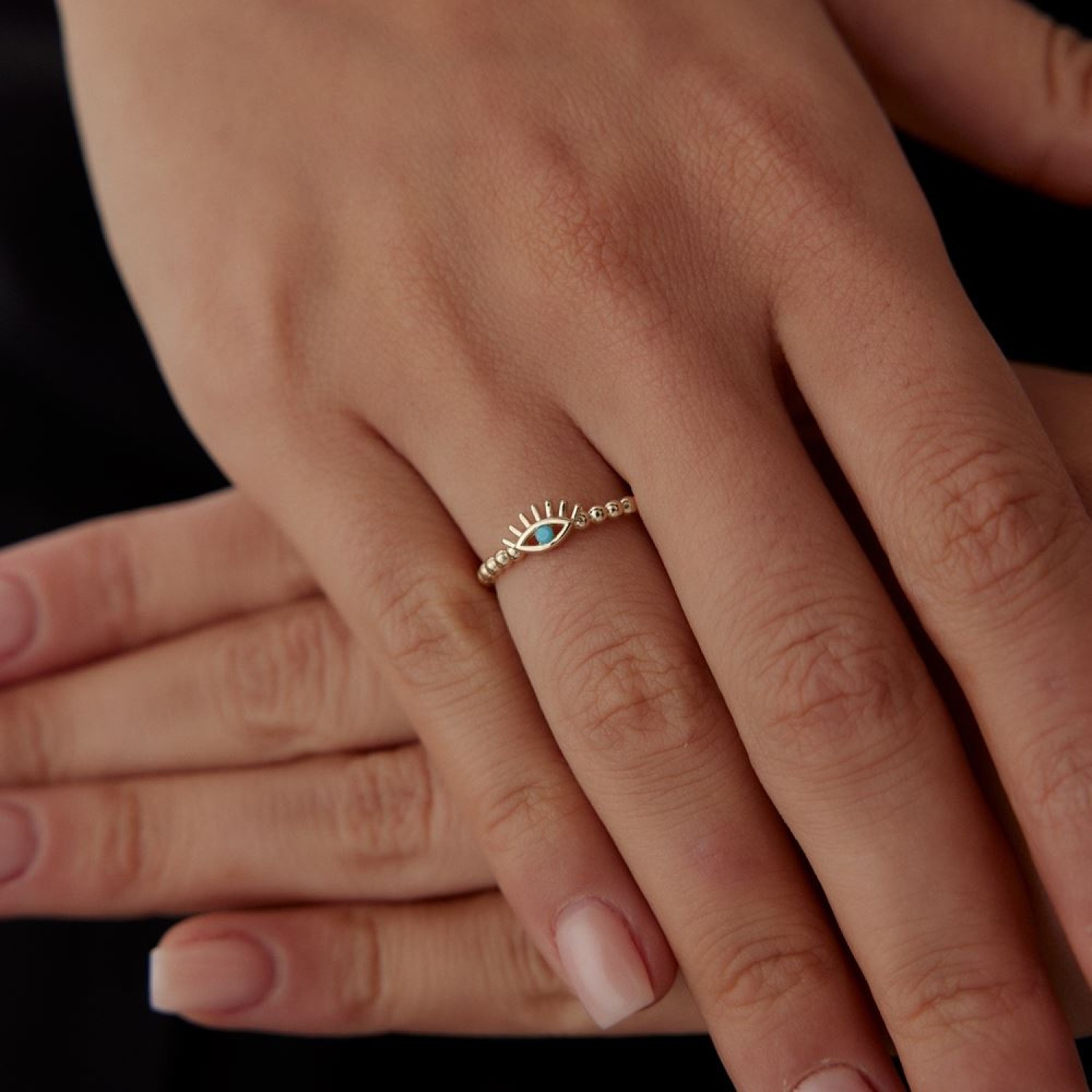 Göz Firuze Mineli Taşlı Burgu Yüzük