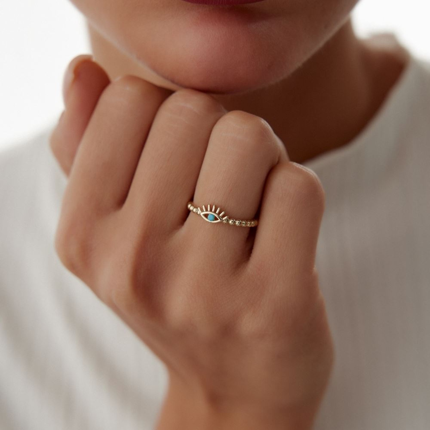 Göz Firuze Mineli Taşlı Burgu Yüzük