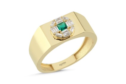 Baget Ve Yeşil Taşlı Kare Tasarım Yüzük