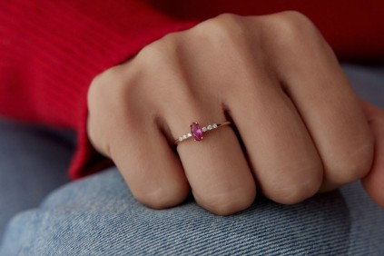 Pembe Damla Ve Baget Taşlı Yüzük