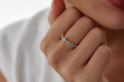 Yonca Firuze Baget Taşlı Yüzük