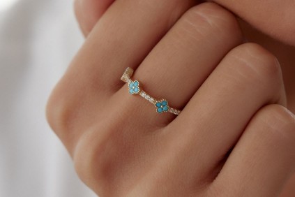 Yonca Firuze Baget Taşlı Yüzük