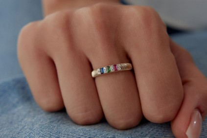 Renga Renk Baget Taşlı Yüzük