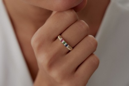 Renga Renk Baget Taşlı Yüzük