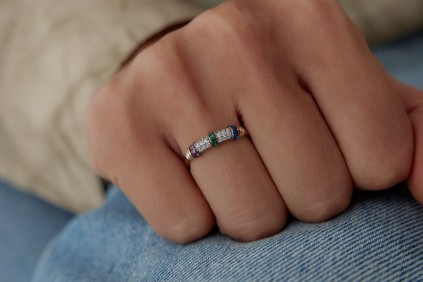 Renga Renk Taşlı Yassı Tasarım Yüzük